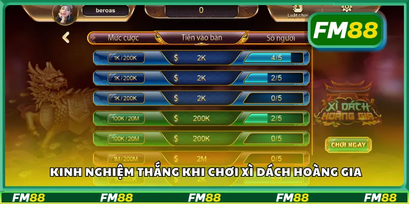 Kinh nghiệm thắng khi chơi xì dách hoàng gia